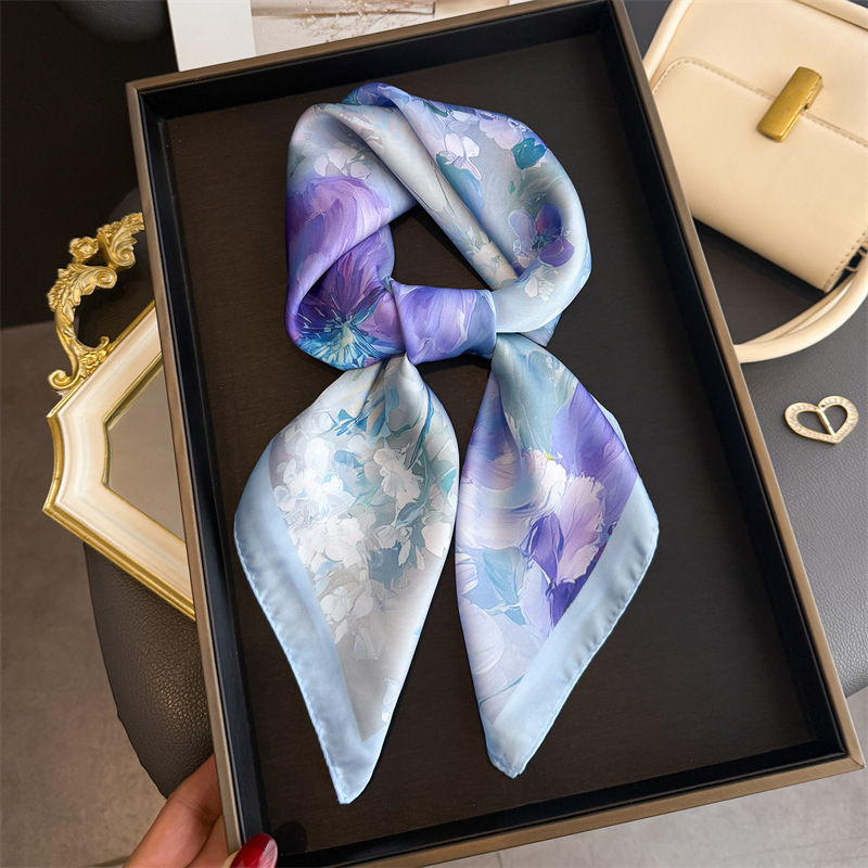 Ascot Neck Scarf - Kerudung Segi Empat Sutra Motif Bunga