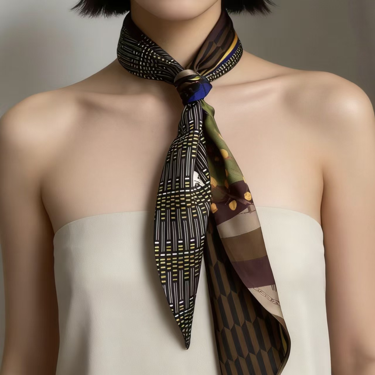 Syal Sutra Mewah Motif Cetak,  - Ascot Neck Scarf ulasan dan harga