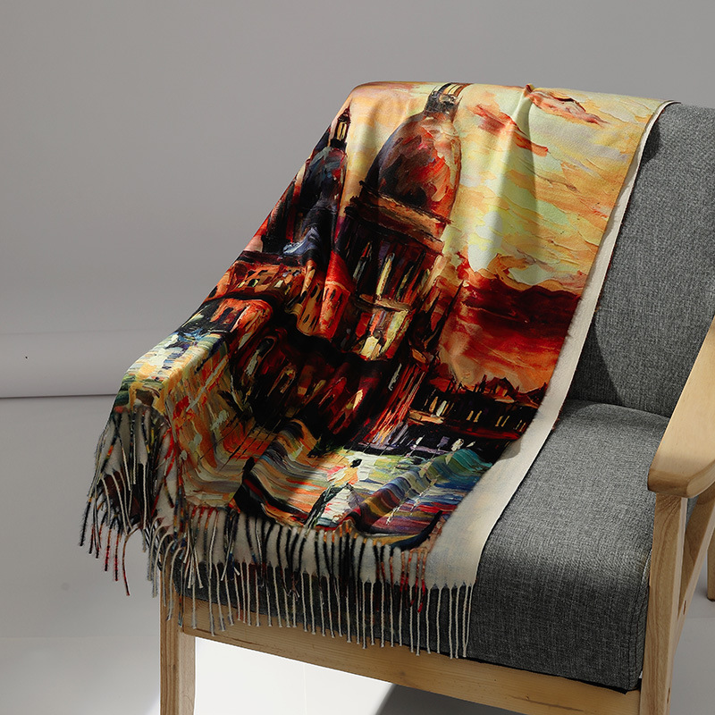 Syal kasmir lukisan minyak mer - Woven Scarf Blanket ulasan dan harga